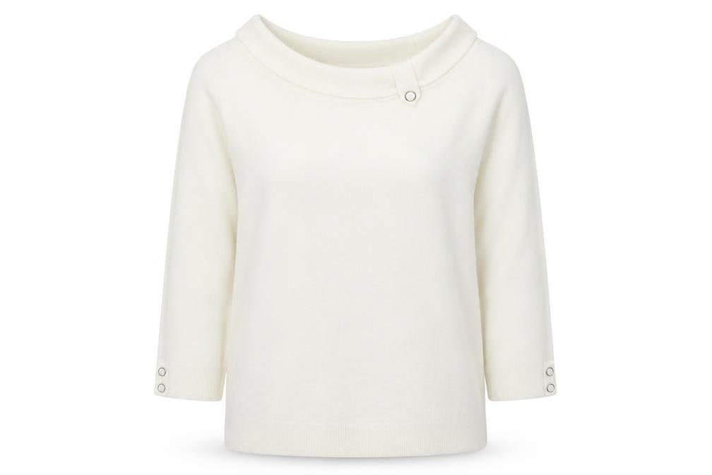 Front view of BHS women’s ivory boat neck acrylic jumper, size UK 12