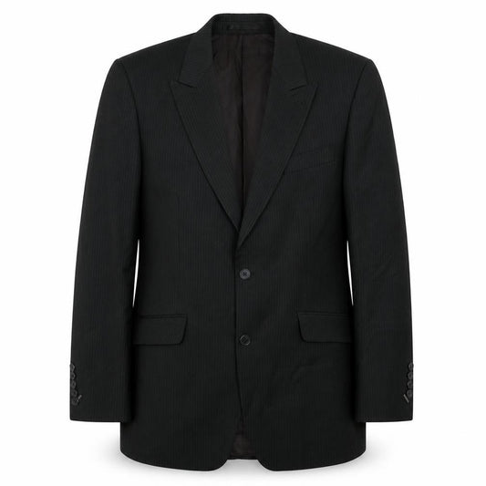 Front view of New Look men’s black striped polyester jacket suit jacket, size 40