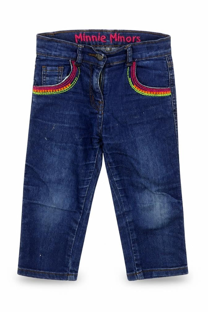 Minnie Minors Girls Blue  Cotton Straight Jeans Size 5 Years  Regular Button