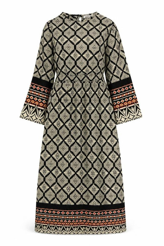 Front view of Glamorous women’s multicoloured geometric polyester a-line, size XS, round neck