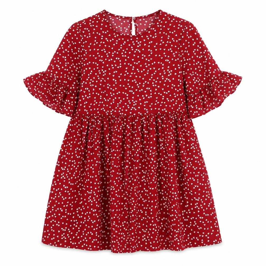 Front view of SHEIN women’s red polka dot polyester a-line, size UK 6, round neck