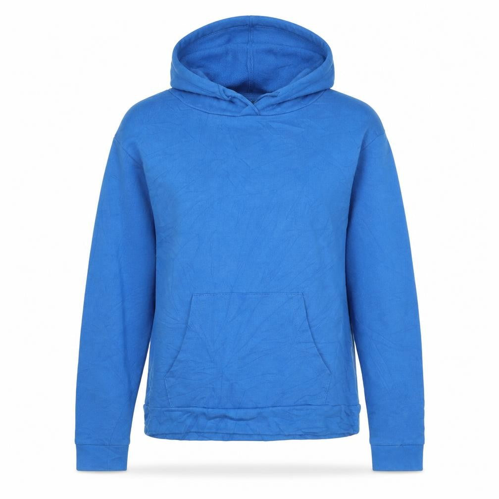 Front view of Topshop women’s blue cotton pullover hoodie, size UK 6