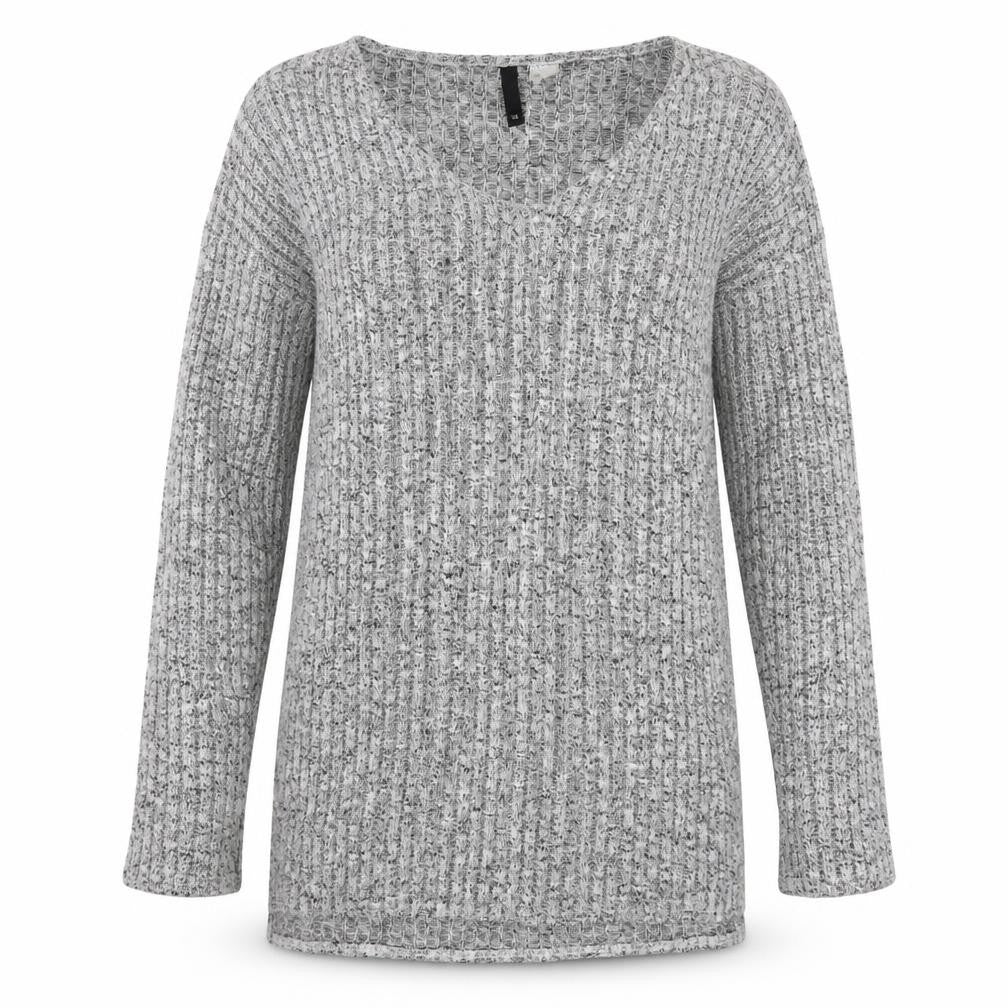 Front view of H&M women’s grey v-neck viscose jumper, size S