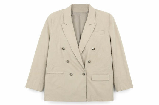 Front view of Klass women’s beige polyester jacket suit jacket, size UK 14