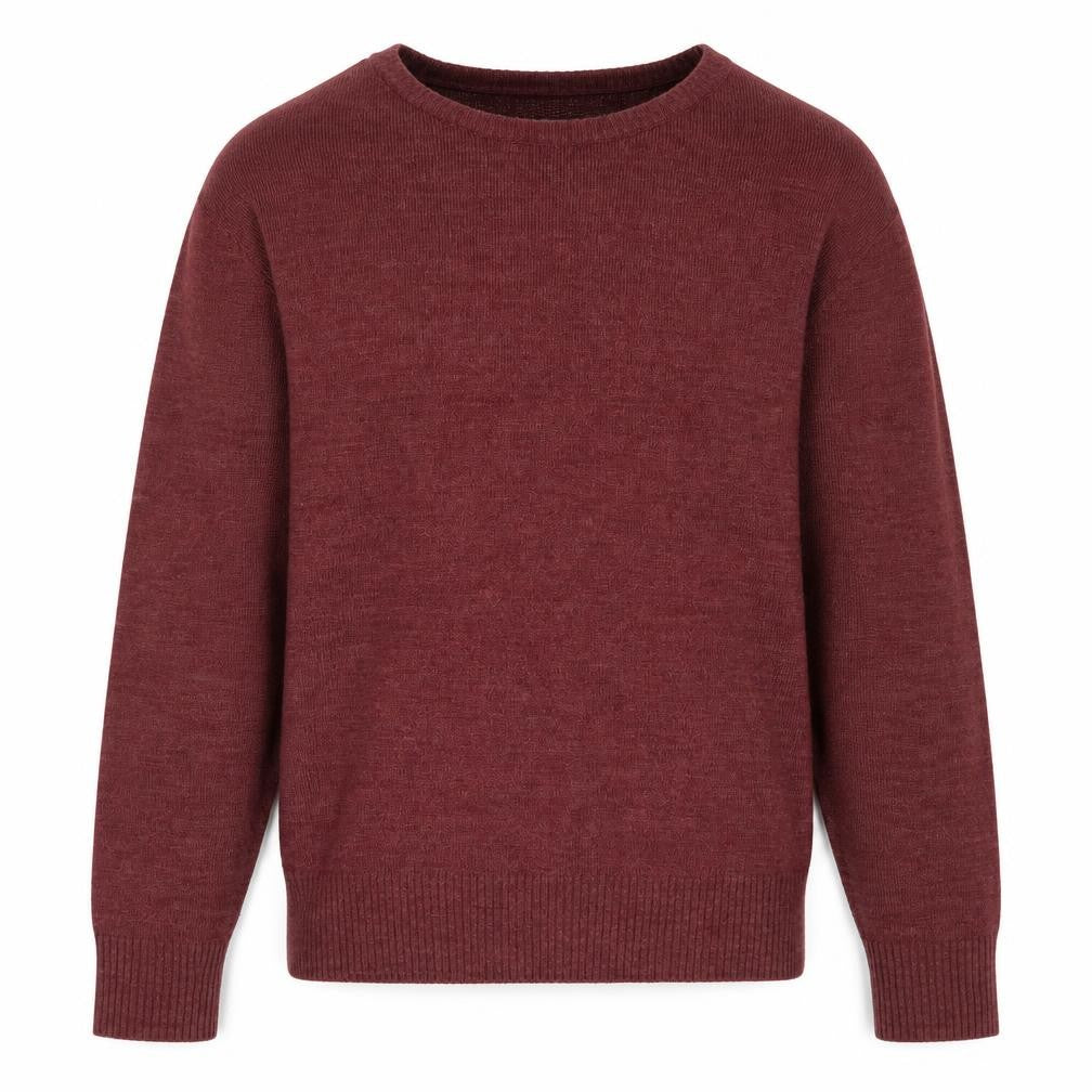 Front view of TG men’s red crew neck acrylic jumper, size M