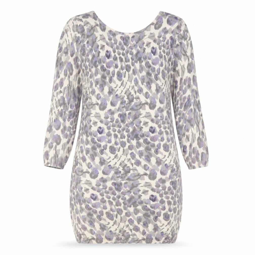 Front view of River Island women’s multicoloured animal print cotton bodycon, size UK 8, scoop neck pullover