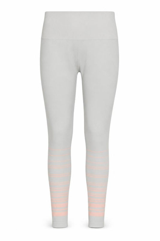 Front view of Preworn women’s beige striped polyester jogger leggings, size S, 27-inch leg regular