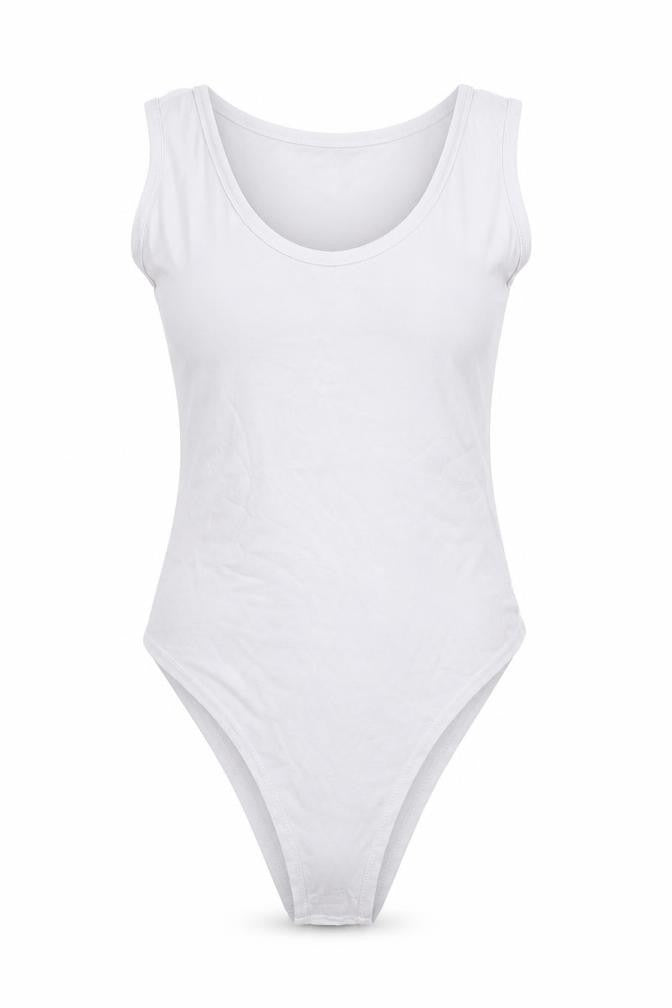 Front view of Rebel women’s white viscose unitard one-piece, size UK 10, snap