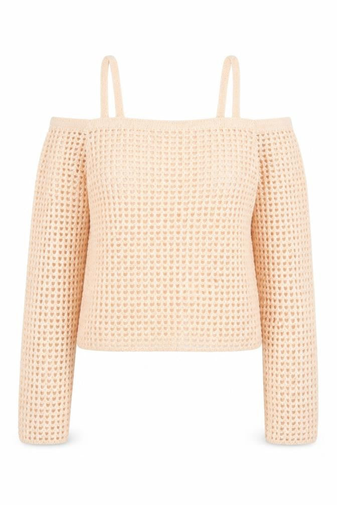 Front view of Select women’s pink square neck acrylic jumper, size UK 12