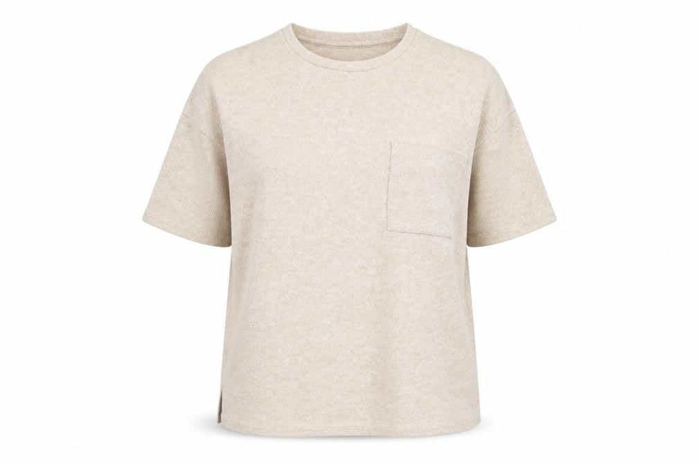 Front view of George women’s beige crew neck polyester jumper, size UK 14