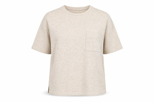 Front view of George women’s beige crew neck polyester jumper, size UK 14