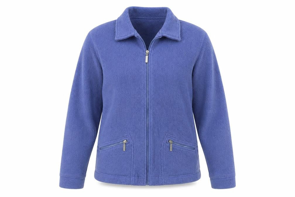 Front view of Original Clothing women’s blue gilet jacket, size S, zip - s/m
