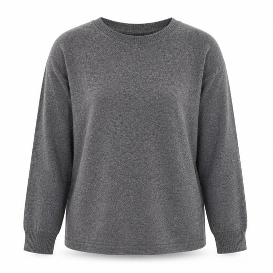 Front view of Primark women’s grey round neck polyester jumper, size UK 6, - 6-8