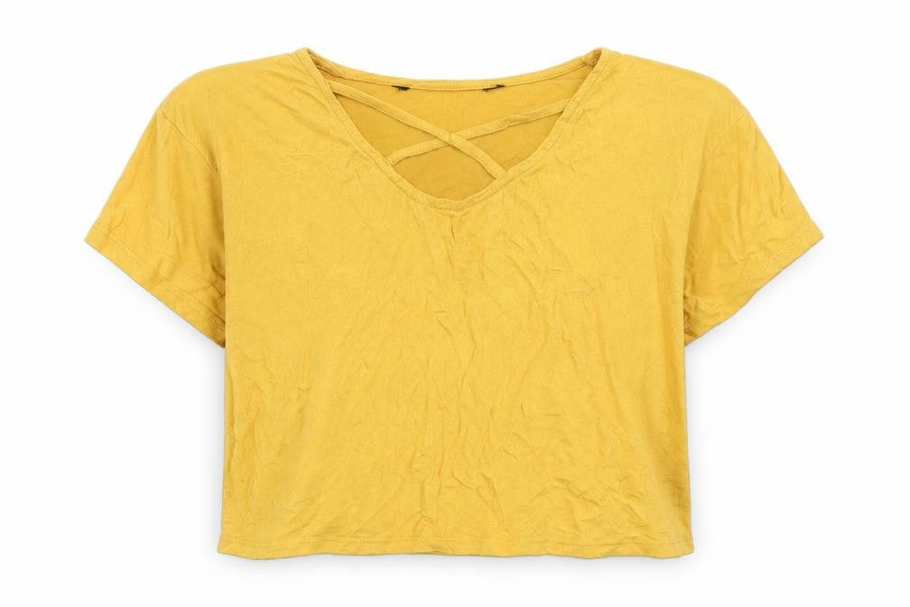 915 Generation Girls Yellow  Cotton Cropped T-Shirt Size 14-15 Years V-Neck