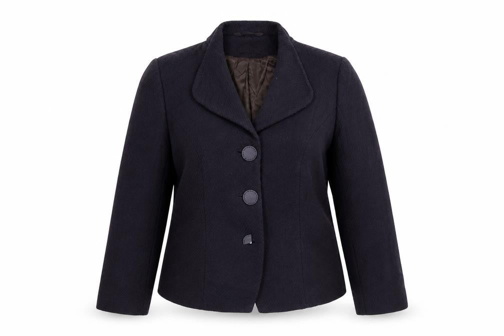 Front view of Minuet women’s brown striped jacket blazer, size UK 16, button