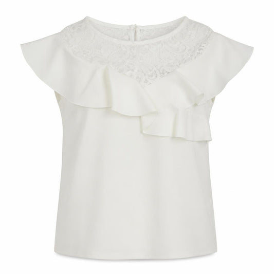 Front view of Jessica Wright women’s white polyester basic blouse, size UK 12, round neck - lace detail