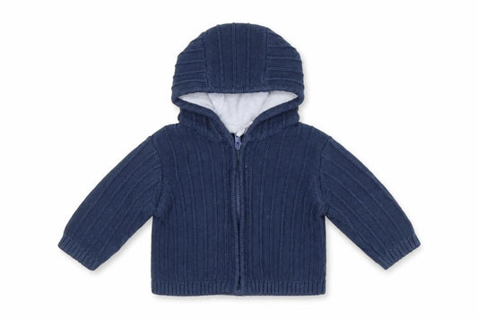 Front view of Mothercare Baby Blue Cotton Full Zip Jumper, size 0-3, Months Zip