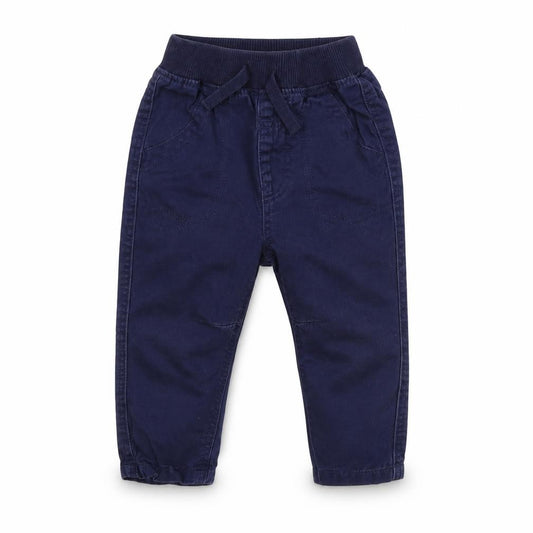 Front view of George Baby Blue Cotton Jogger Trousers, size 6-9, Months Drawstring