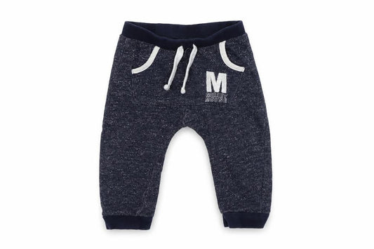 Front view of Disney Baby Baby Blue Cotton Jogger Trousers, size 6-9, Months Drawstring