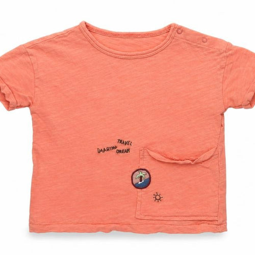 Babaluno Baby Orange  Cotton Pullover T-Shirt Size 6-9 Months Crew Neck Snap