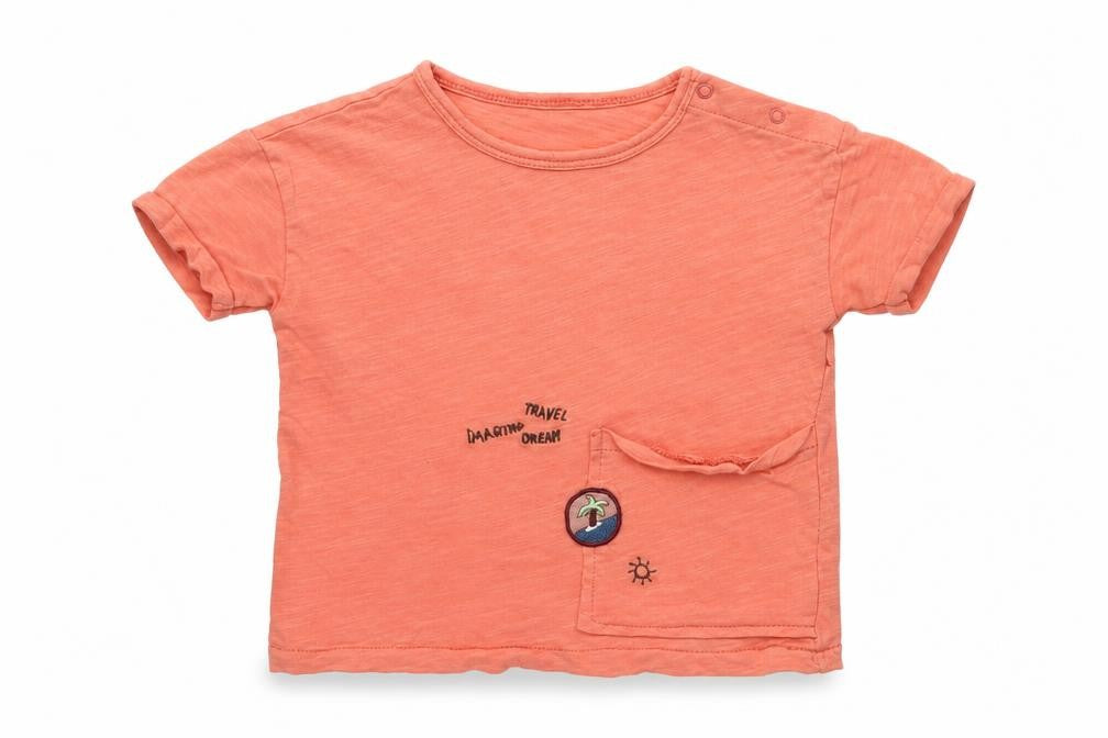 Babaluno Baby Orange  Cotton Pullover T-Shirt Size 6-9 Months Crew Neck Snap
