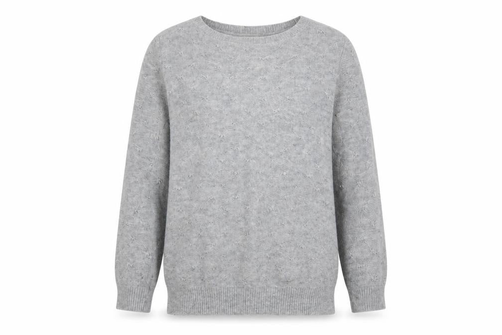 Front view of Next women’s grey boat neck nylon jumper, size UK 10
