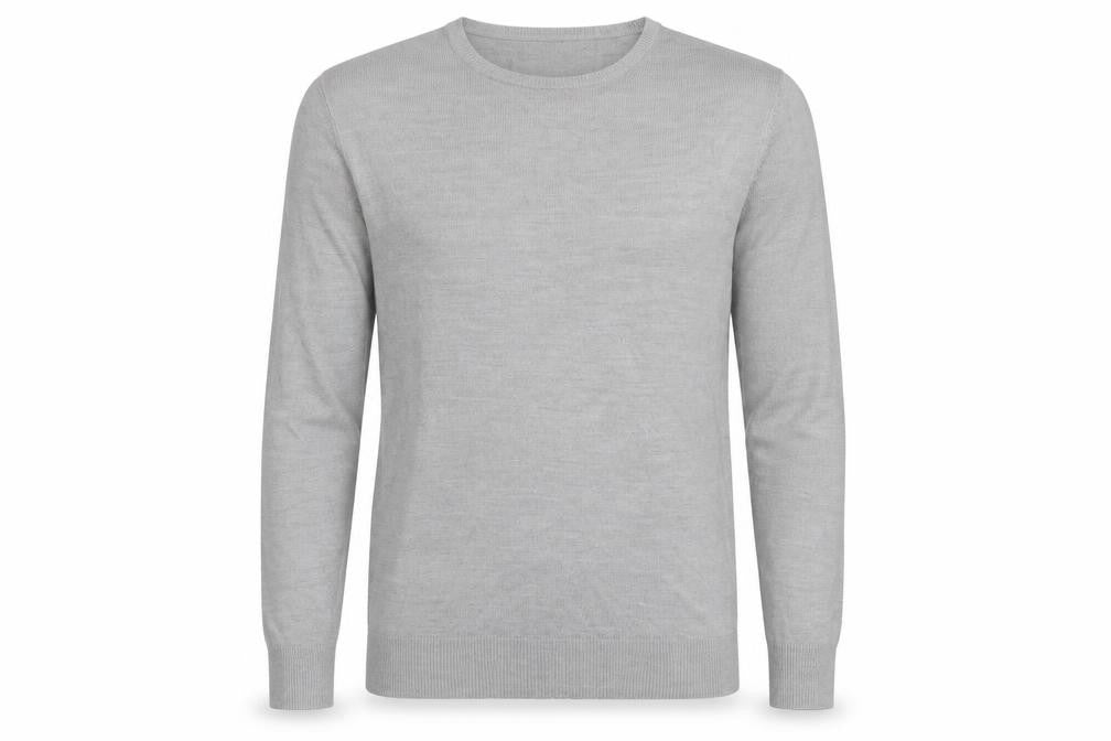 Front view of Cedarwood State men’s grey round neck acrylic jumper, size S