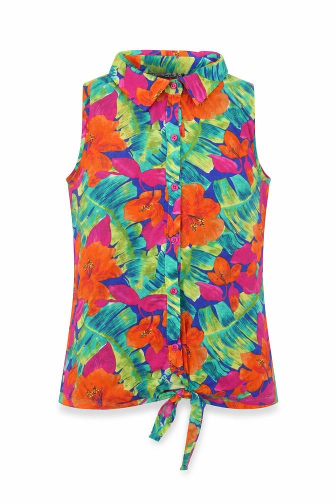 Front view of Atmosphere women’s multicoloured floral polyester basic button-up, size UK 12, collared