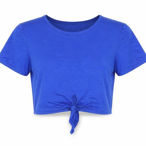AYANAPA Womens Blue  Viscose Cropped T-Shirt Size 12 Round Neck