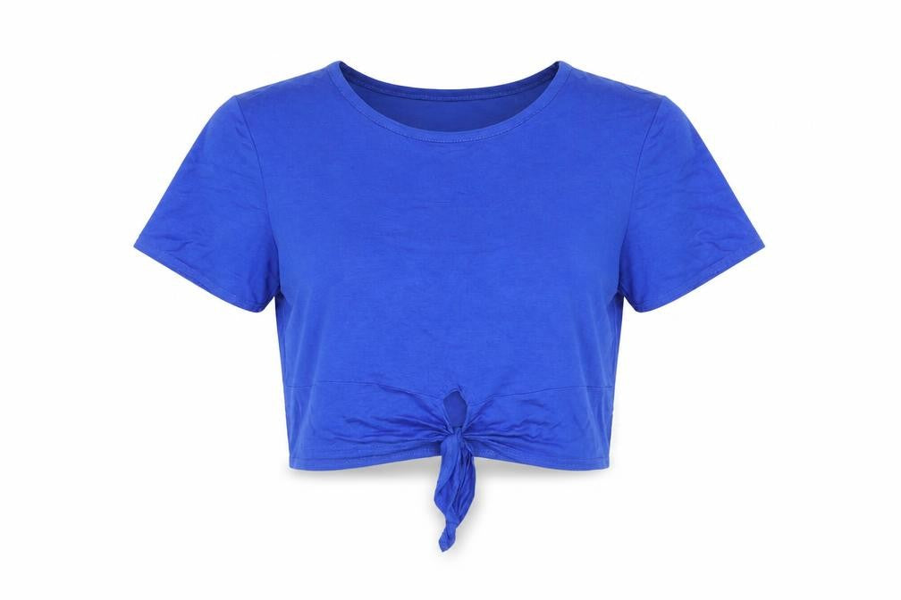 AYANAPA Womens Blue  Viscose Cropped T-Shirt Size 12 Round Neck