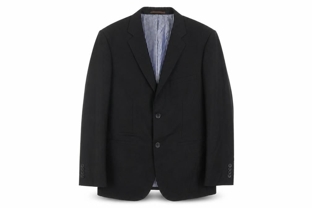 Front view of VOEUT men’s black polyester jacket suit jacket, size 40