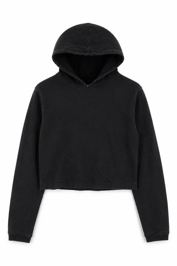 Front view of Studio girls’ black cotton pullover hoodie, size 14-15, years - cropped