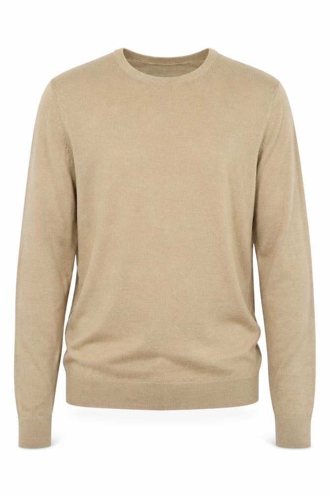Front view of H&M men’s brown round neck acrylic jumper, size L
