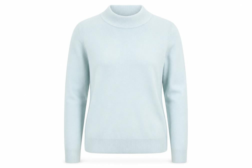 Front view of BHS women’s green mock neck acrylic jumper, size UK 14