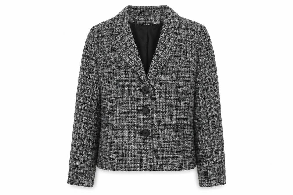 Front view of Select women’s black jacket blazer, size UK 16, button