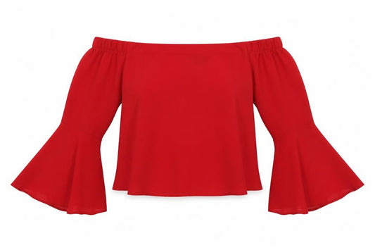 Front view of New Look women’s red polyester basic blouse, size UK 10, off the shoulder