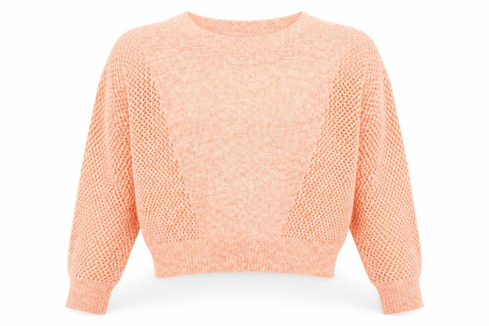 Front view of Only women’s pink boat neck acrylic jumper, size M