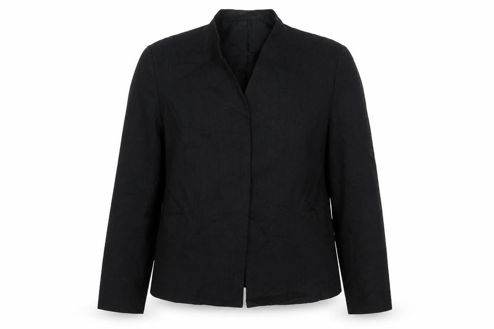Front view of DCC women’s grey jacket blazer, size UK 12, button