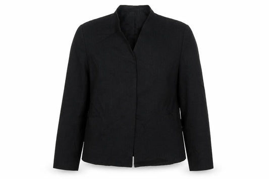 Front view of DCC women’s grey jacket blazer, size UK 12, button