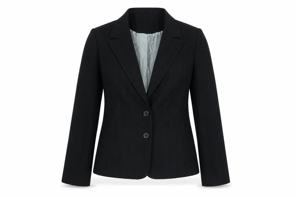 Front view of George women’s black striped jacket blazer, size UK 10, button