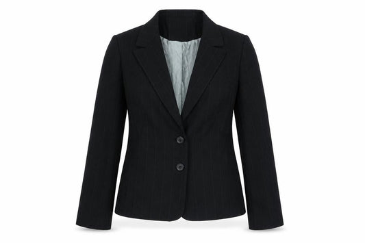 Front view of George women’s black striped jacket blazer, size UK 10, button