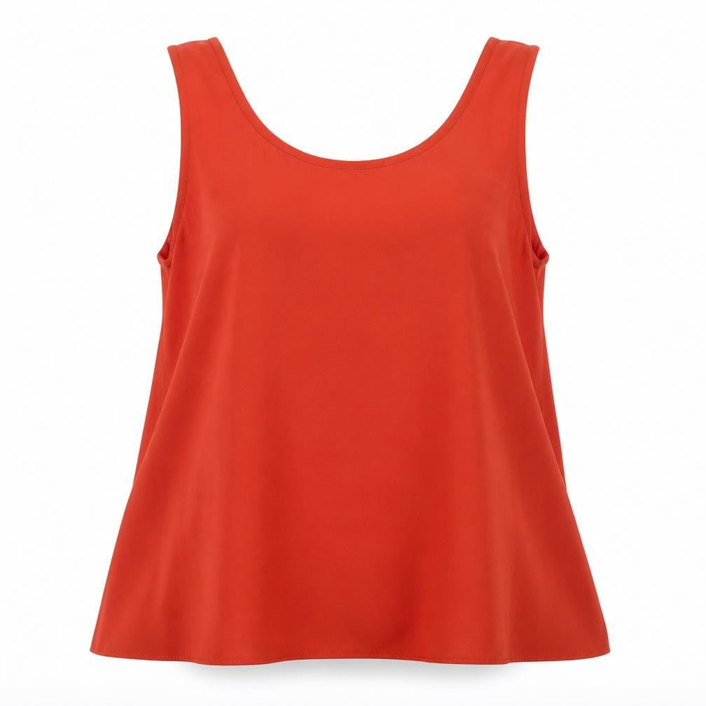 Front view of Primark women’s orange polyester camisole blouse, size UK 8, round neck