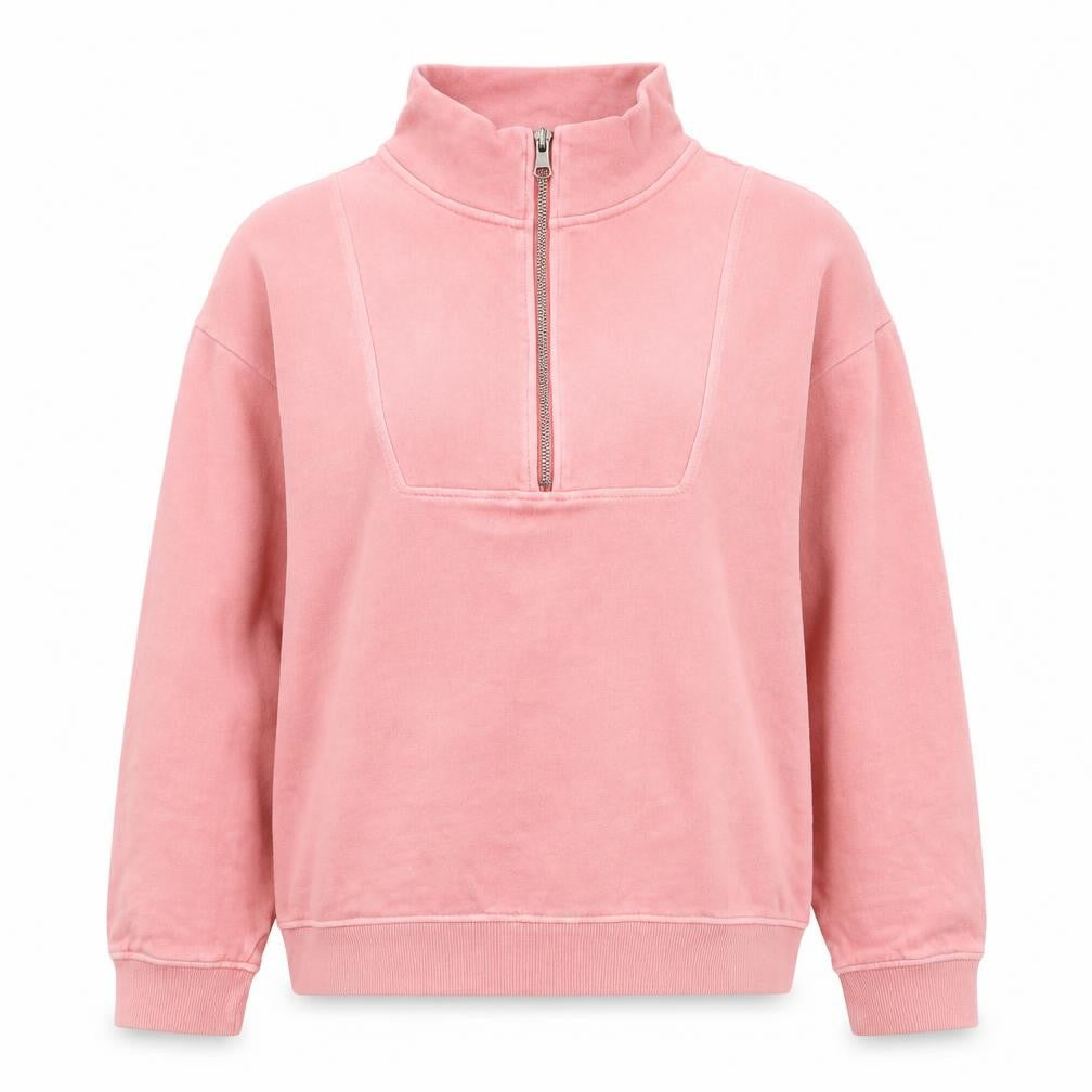 Front view of Marks & Spencer women’s pink high neck cotton jumper, size UK 12