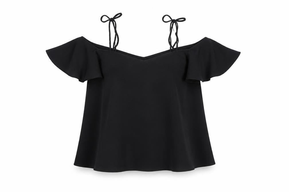Front view of Topshop women’s black polyester basic blouse, size UK 8, square neck