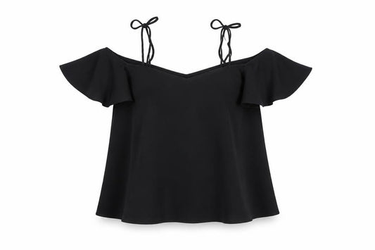 Front view of Topshop women’s black polyester basic blouse, size UK 8, square neck
