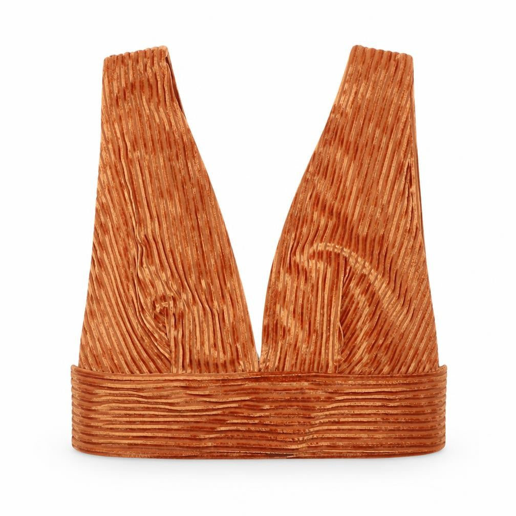 Front view of SBetro women’s orange polyester cropped tank, size S, v-neck