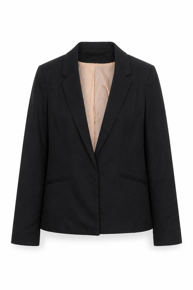 Front view of Oasis women’s black jacket, size UK 12