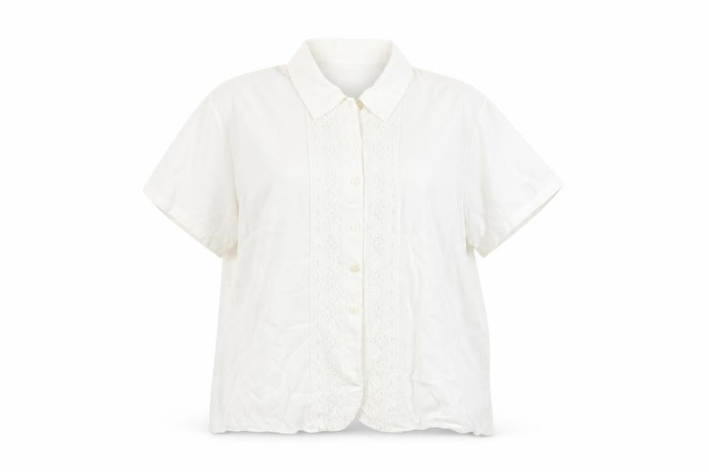 Front view of Marks & Spencer women’s ivory polyester basic button-up, size UK 20, v-neck