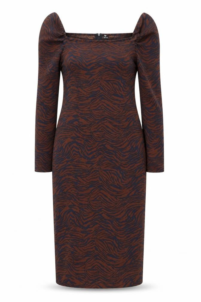 Front view of SHEIN women’s brown animal print polyester bodycon, size M, square neck