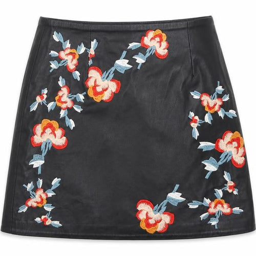 River Island Womens Black Floral Polyurethane A-Line Skirt Size 6   Zip